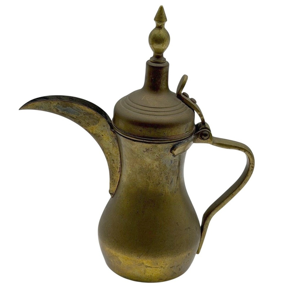 Vintage Brass Dallah Coffee Pot Middle Eastern Arabic Ewer Made in Pakistan 10in